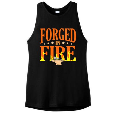 Forged In Fire Blacksmith Forge Forging Forger Graphic Ladies PosiCharge Tri-Blend Wicking Tank