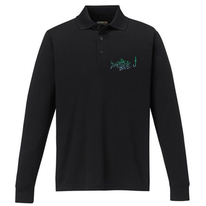 Fishing Icon For Fisherman Fish Hook Fishing Performance Long Sleeve Polo