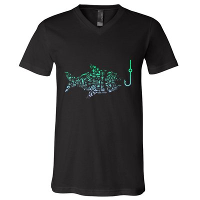 Fishing Icon For Fisherman Fish Hook Fishing V-Neck T-Shirt