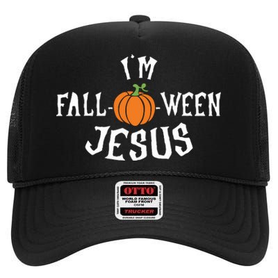 Funny Im Falloween Jesus Halloween Fall Pumpkin Christian High Crown Mesh Back Trucker Hat