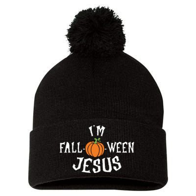 Funny Im Falloween Jesus Halloween Fall Pumpkin Christian Pom Pom 12in Knit Beanie