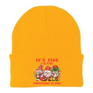 Funny IM Fine Everything Is Fine Gnome Christmas Lights Pj Knit Cap Winter Beanie