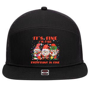 Funny IM Fine Everything Is Fine Gnome Christmas Lights Pj 7 Panel Mesh Trucker Snapback Hat