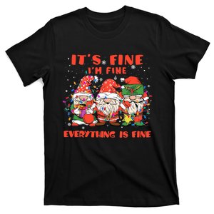 Funny IM Fine Everything Is Fine Gnome Christmas Lights Pj T-Shirt