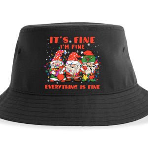 Funny IM Fine Everything Is Fine Gnome Christmas Lights Pj Sustainable Bucket Hat