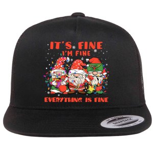 Funny IM Fine Everything Is Fine Gnome Christmas Lights Pj Flat Bill Trucker Hat