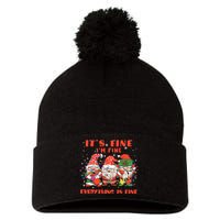 Funny IM Fine Everything Is Fine Gnome Christmas Lights Pj Pom Pom 12in Knit Beanie