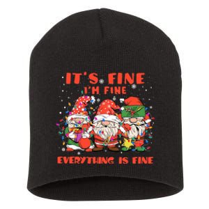 Funny IM Fine Everything Is Fine Gnome Christmas Lights Pj Short Acrylic Beanie