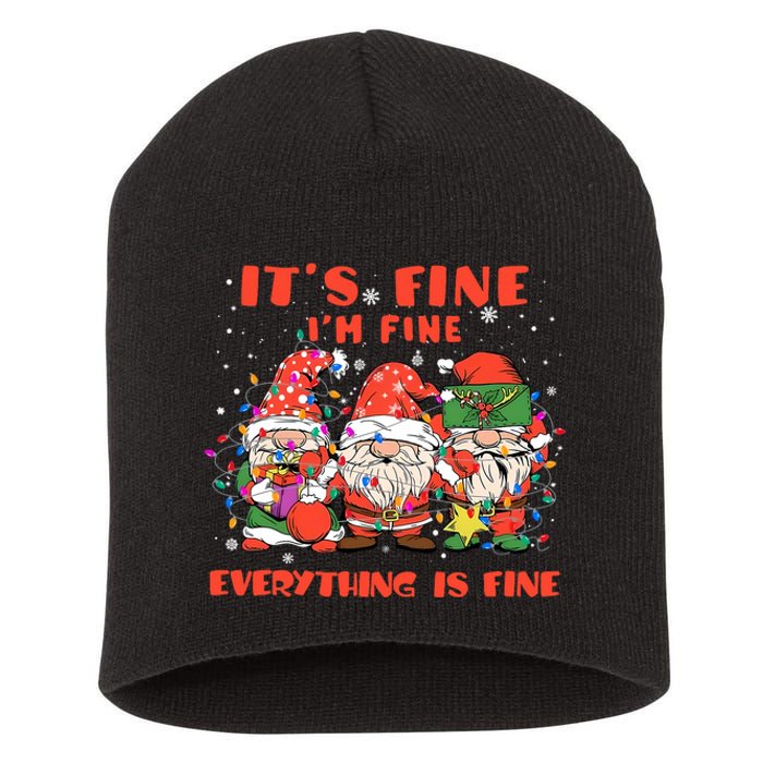 Funny IM Fine Everything Is Fine Gnome Christmas Lights Pj Short Acrylic Beanie