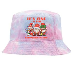 Funny IM Fine Everything Is Fine Gnome Christmas Lights Pj Tie-Dyed Bucket Hat