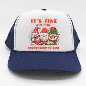 Funny IM Fine Everything Is Fine Gnome Christmas Lights Pj Trucker Hat