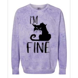 Funny I'm Fine Gift for Crazy Cat Owners, Black Cat Lover Colorblast Crewneck Sweatshirt