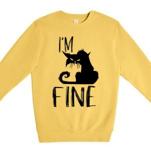 Funny I'm Fine Gift for Crazy Cat Owners, Black Cat Lover Premium Crewneck Sweatshirt