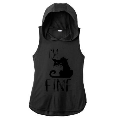 Funny I'm Fine Gift for Crazy Cat Owners, Black Cat Lover Ladies PosiCharge Tri-Blend Wicking Draft Hoodie Tank