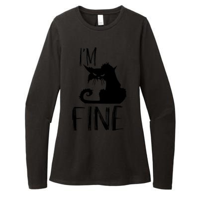 Funny I'm Fine Gift for Crazy Cat Owners, Black Cat Lover Womens CVC Long Sleeve Shirt