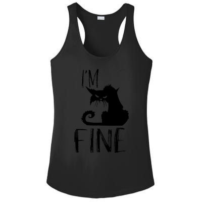 Funny I'm Fine Gift for Crazy Cat Owners, Black Cat Lover Ladies PosiCharge Competitor Racerback Tank