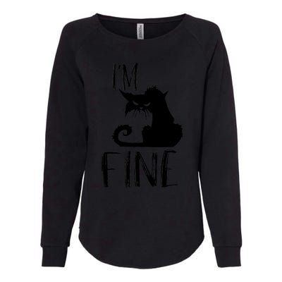 Funny I'm Fine Gift for Crazy Cat Owners, Black Cat Lover Womens California Wash Sweatshirt