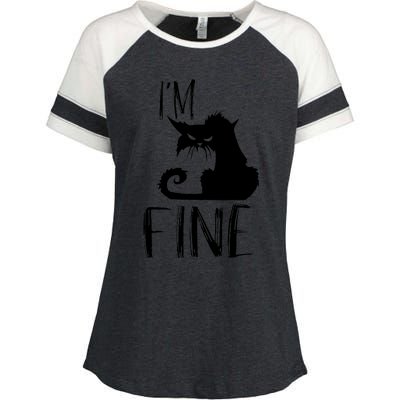 Funny I'm Fine Gift for Crazy Cat Owners, Black Cat Lover Enza Ladies Jersey Colorblock Tee