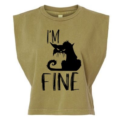 Funny I'm Fine Gift for Crazy Cat Owners, Black Cat Lover Garment-Dyed Women's Muscle Tee