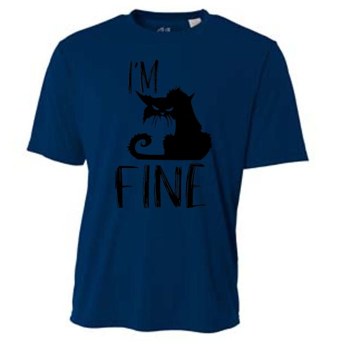 Funny I'm Fine Gift for Crazy Cat Owners, Black Cat Lover Cooling Performance Crew T-Shirt