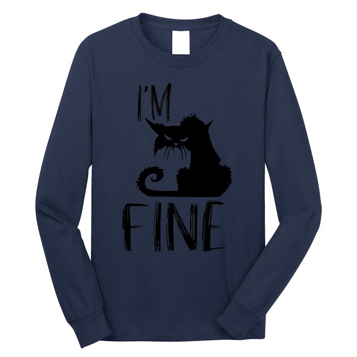 Funny I'm Fine Gift for Crazy Cat Owners, Black Cat Lover Long Sleeve Shirt