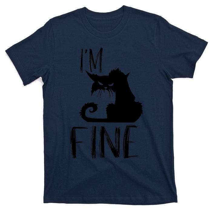 Funny I'm Fine Gift for Crazy Cat Owners, Black Cat Lover T-Shirt