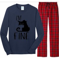 Funny I'm Fine Gift for Crazy Cat Owners, Black Cat Lover Long Sleeve Pajama Set