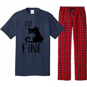 Funny I'm Fine Gift for Crazy Cat Owners, Black Cat Lover Pajama Set