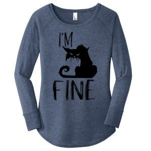 Funny I'm Fine Gift for Crazy Cat Owners, Black Cat Lover Women's Perfect Tri Tunic Long Sleeve Shirt