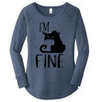 Funny I'm Fine Gift for Crazy Cat Owners, Black Cat Lover Women's Perfect Tri Tunic Long Sleeve Shirt