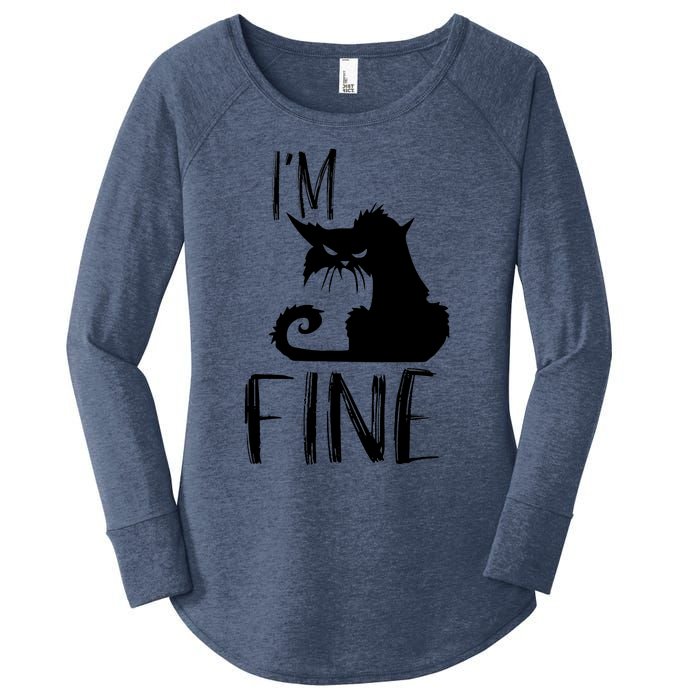 Funny I'm Fine Gift for Crazy Cat Owners, Black Cat Lover Women's Perfect Tri Tunic Long Sleeve Shirt