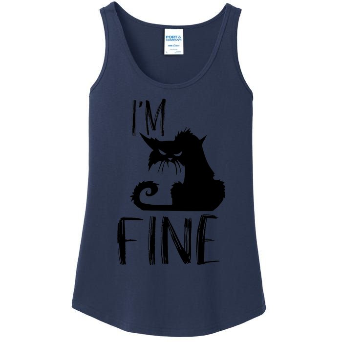 Funny I'm Fine Gift for Crazy Cat Owners, Black Cat Lover Ladies Essential Tank