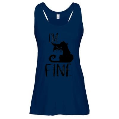 Funny I'm Fine Gift for Crazy Cat Owners, Black Cat Lover Ladies Essential Flowy Tank