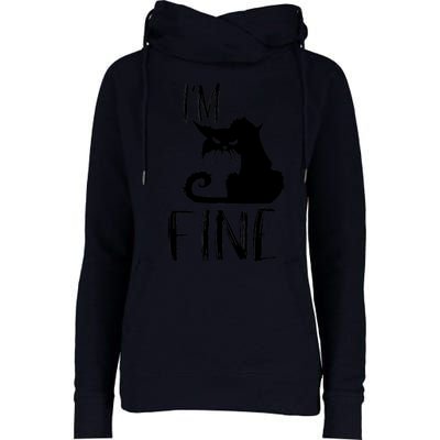 Funny I'm Fine Gift for Crazy Cat Owners, Black Cat Lover Womens Funnel Neck Pullover Hood