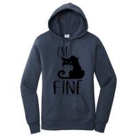 Funny I'm Fine Gift for Crazy Cat Owners, Black Cat Lover Women's Pullover Hoodie