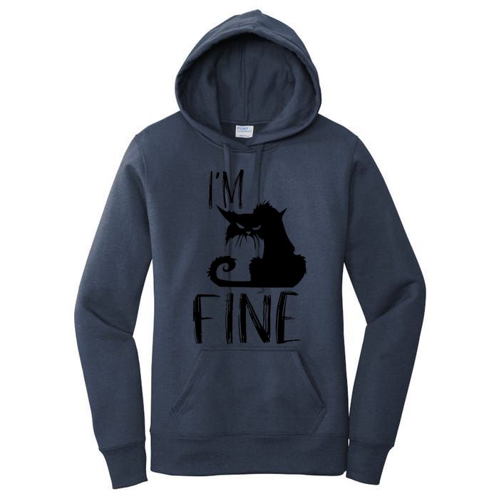 Funny I'm Fine Gift for Crazy Cat Owners, Black Cat Lover Women's Pullover Hoodie