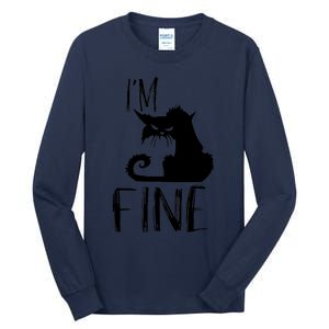 Funny I'm Fine Gift for Crazy Cat Owners, Black Cat Lover Tall Long Sleeve T-Shirt