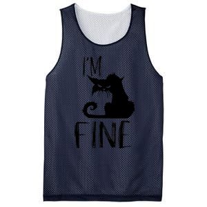 Funny I'm Fine Gift for Crazy Cat Owners, Black Cat Lover Mesh Reversible Basketball Jersey Tank