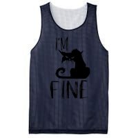 Funny I'm Fine Gift for Crazy Cat Owners, Black Cat Lover Mesh Reversible Basketball Jersey Tank