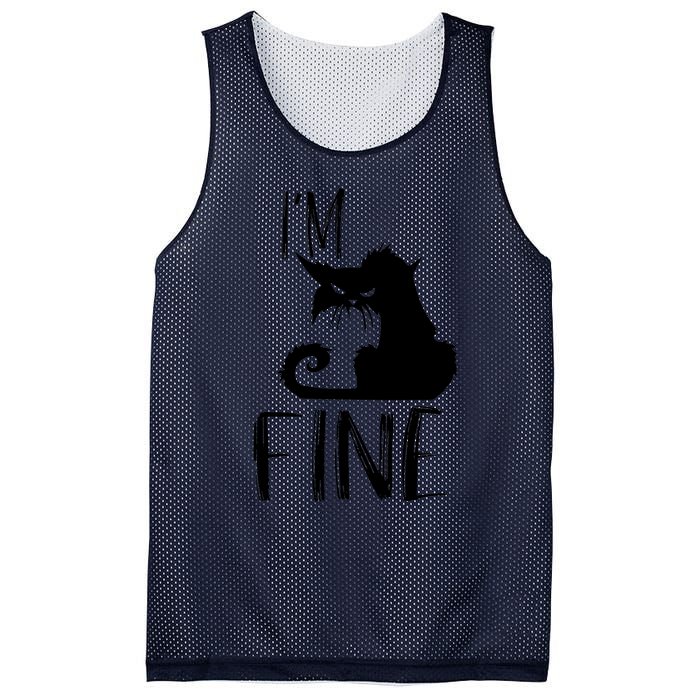 Funny I'm Fine Gift for Crazy Cat Owners, Black Cat Lover Mesh Reversible Basketball Jersey Tank