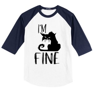 Funny I'm Fine Gift for Crazy Cat Owners, Black Cat Lover Baseball Sleeve Shirt