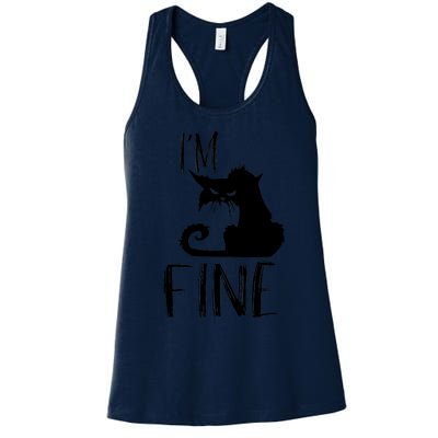 Funny I'm Fine Gift for Crazy Cat Owners, Black Cat Lover Women's Racerback Tank