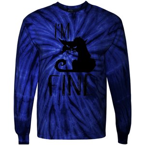 Funny I'm Fine Gift for Crazy Cat Owners, Black Cat Lover Tie-Dye Long Sleeve Shirt