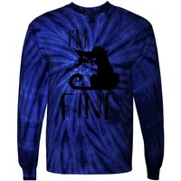 Funny I'm Fine Gift for Crazy Cat Owners, Black Cat Lover Tie-Dye Long Sleeve Shirt