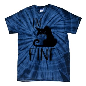 Funny I'm Fine Gift for Crazy Cat Owners, Black Cat Lover Tie-Dye T-Shirt