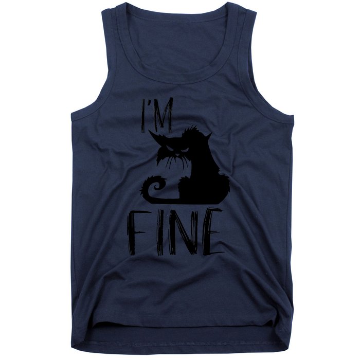 Funny I'm Fine Gift for Crazy Cat Owners, Black Cat Lover Tank Top