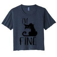 Funny I'm Fine Gift for Crazy Cat Owners, Black Cat Lover Women's Crop Top Tee