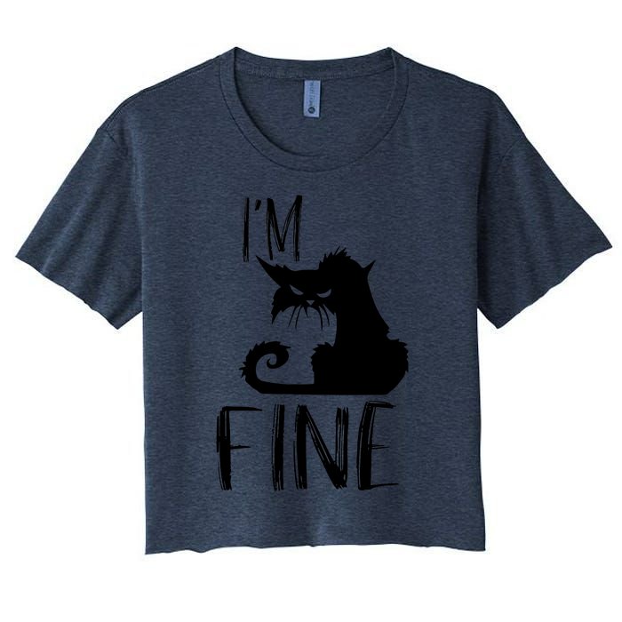 Funny I'm Fine Gift for Crazy Cat Owners, Black Cat Lover Women's Crop Top Tee