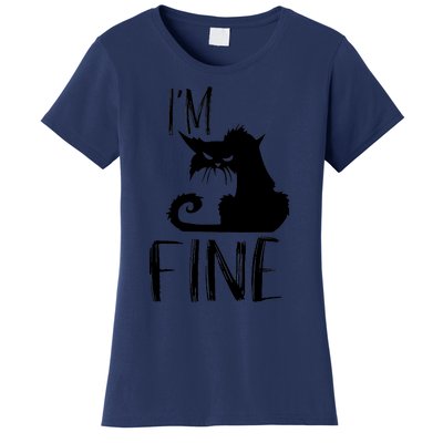 Funny I'm Fine Gift for Crazy Cat Owners, Black Cat Lover Women's T-Shirt