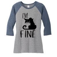 Funny I'm Fine Gift for Crazy Cat Owners, Black Cat Lover Women's Tri-Blend 3/4-Sleeve Raglan Shirt